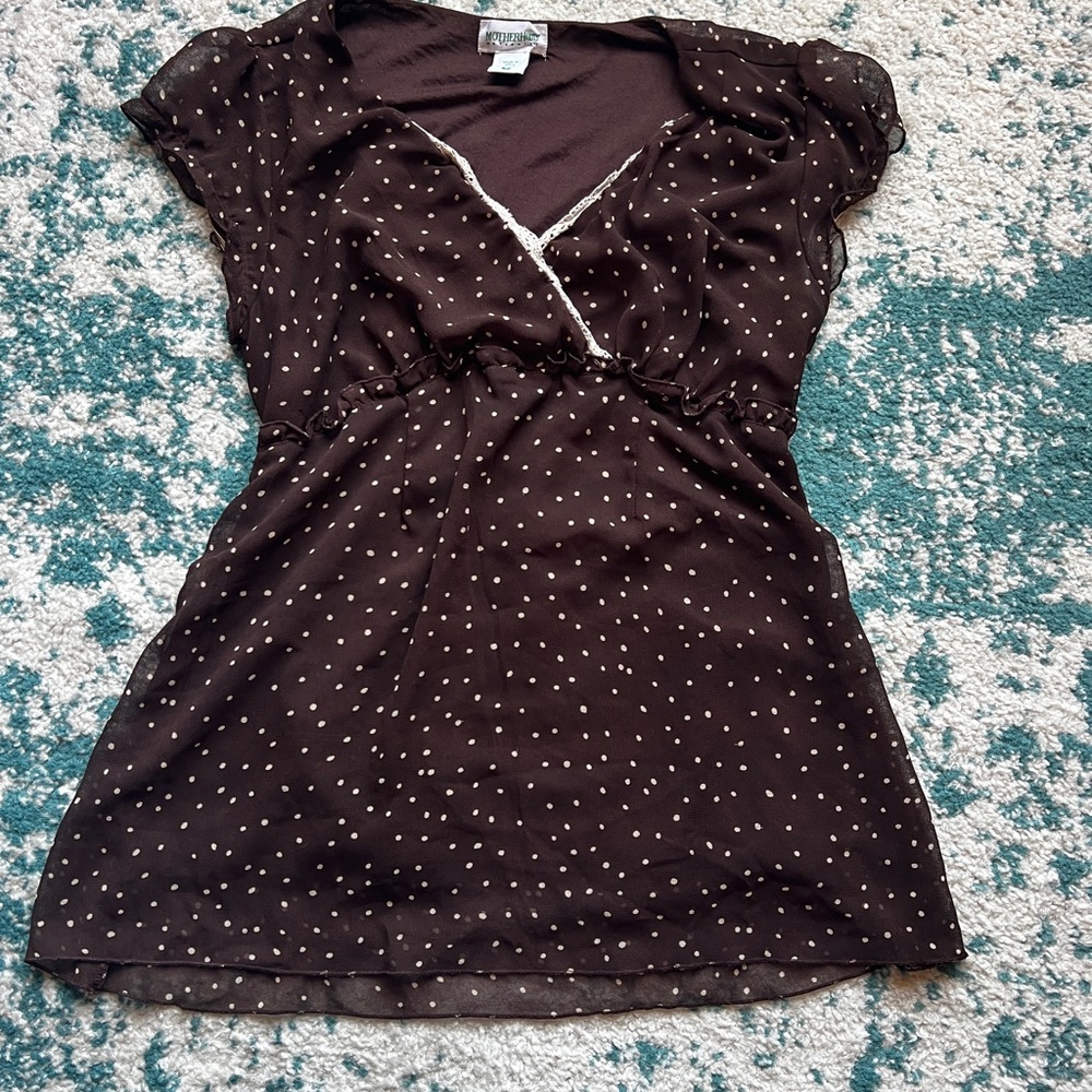 Chocolate Brown Polka Dot Wrap-Style Maternity Top
